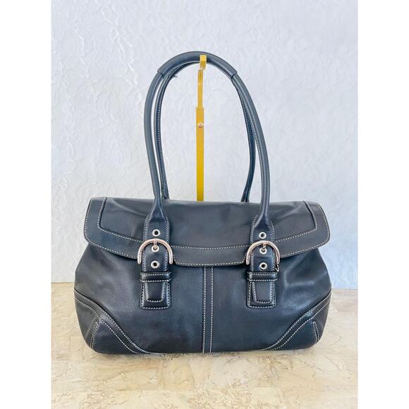 Vtg Coach SOHO black Leather satchel Shoulder bag HandBag 9636 - Picture 2 of 11